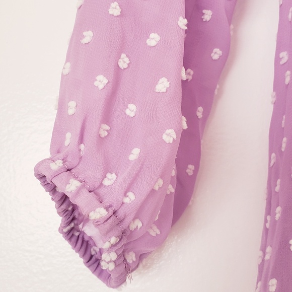 NEW Sheer Button-Up Blouse in Lavender Dots Long Sleeve - Picture 7 of 8